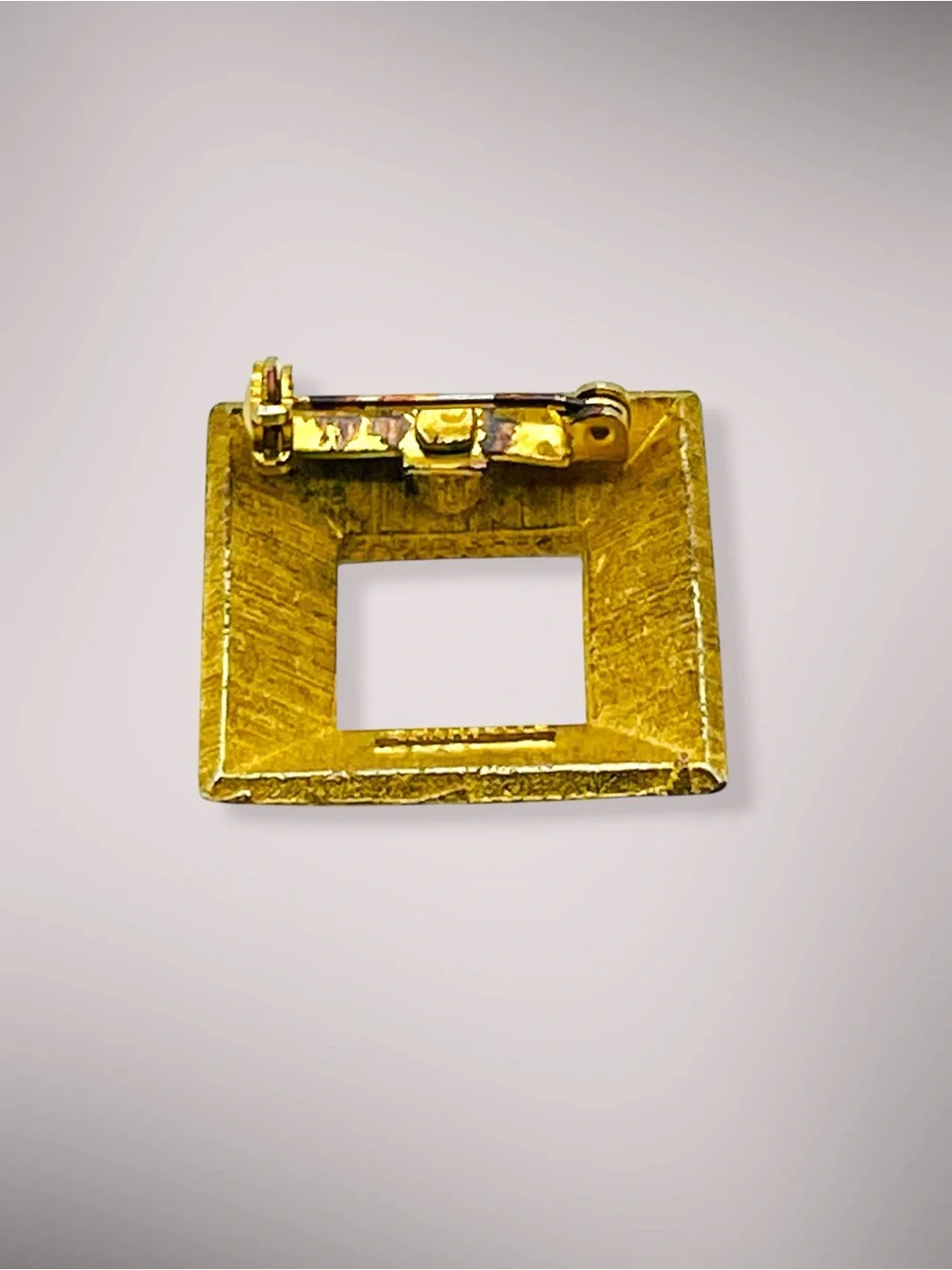 Vintage Mamselle Signed Gold Tone Open Square Geometric Frame Brooch
